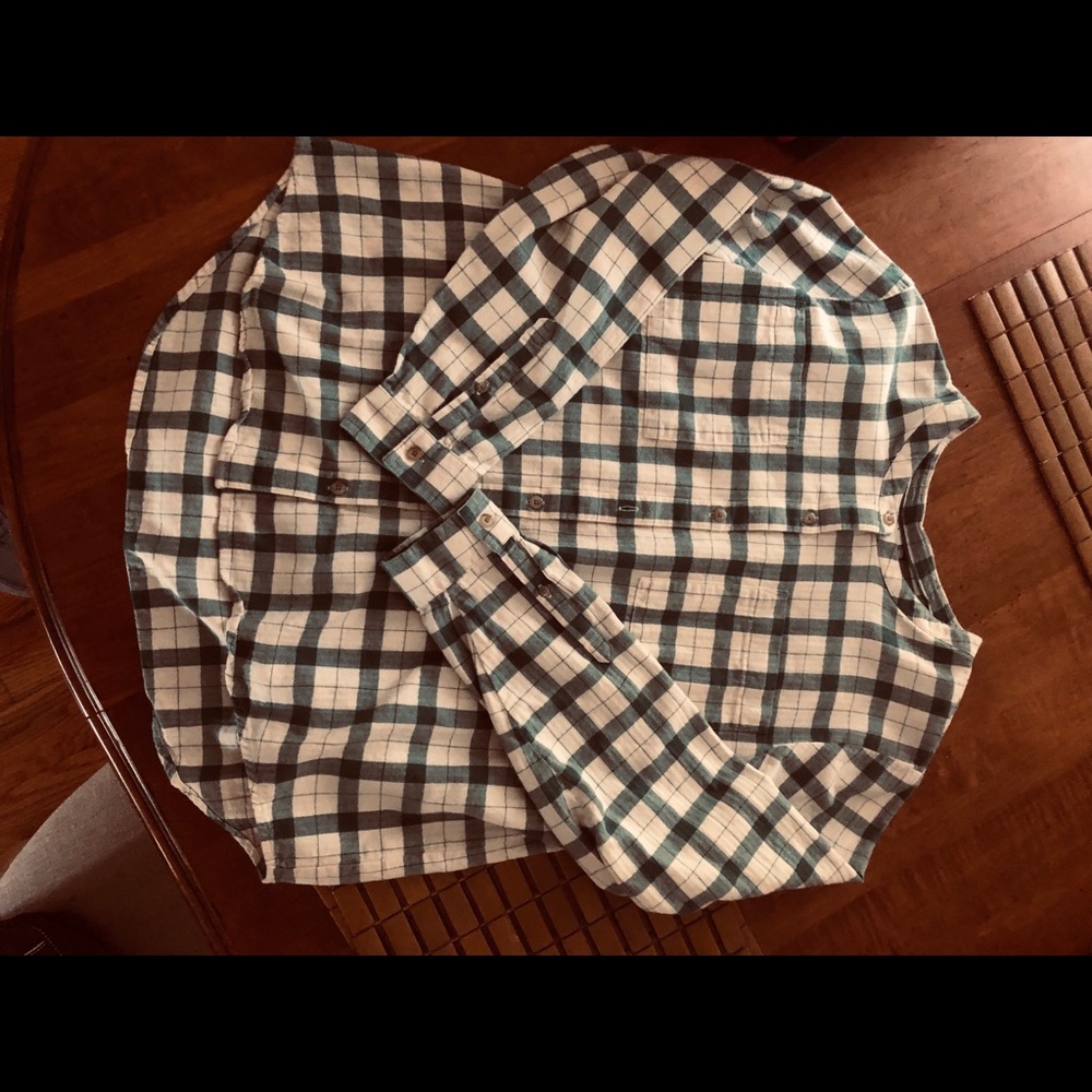 LL Bean plaid cream green plaid XL flannel top